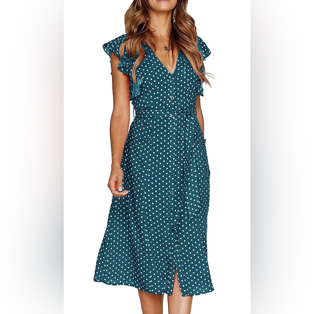 Blue and white polkadot retro dress